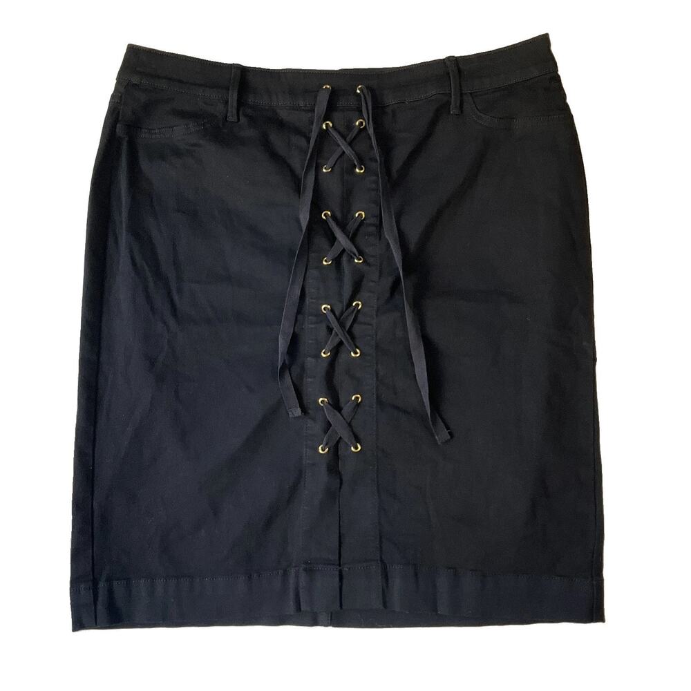 BOLD Elements Women Skirt 18 Black Lace Up Grommet Zipper Stretch Pencil Knee
